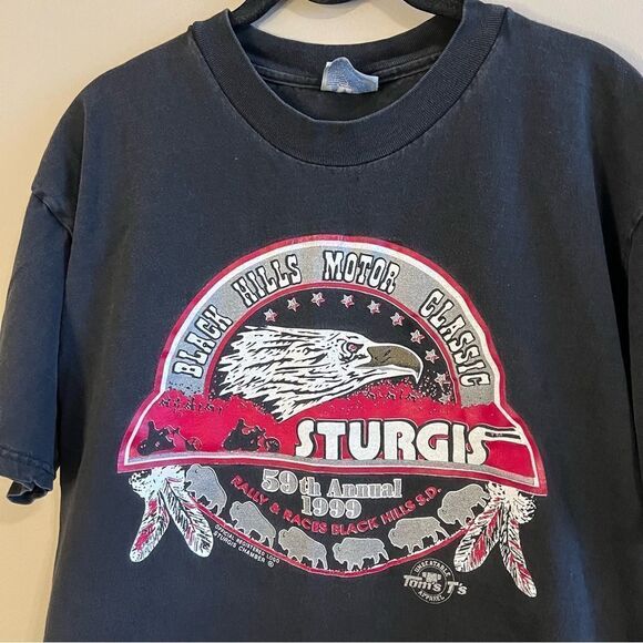 ✨ Vintage Hanes Black Sturgis 1999 Motorcycle Rally Shirt Large - Picture 2 of 9
